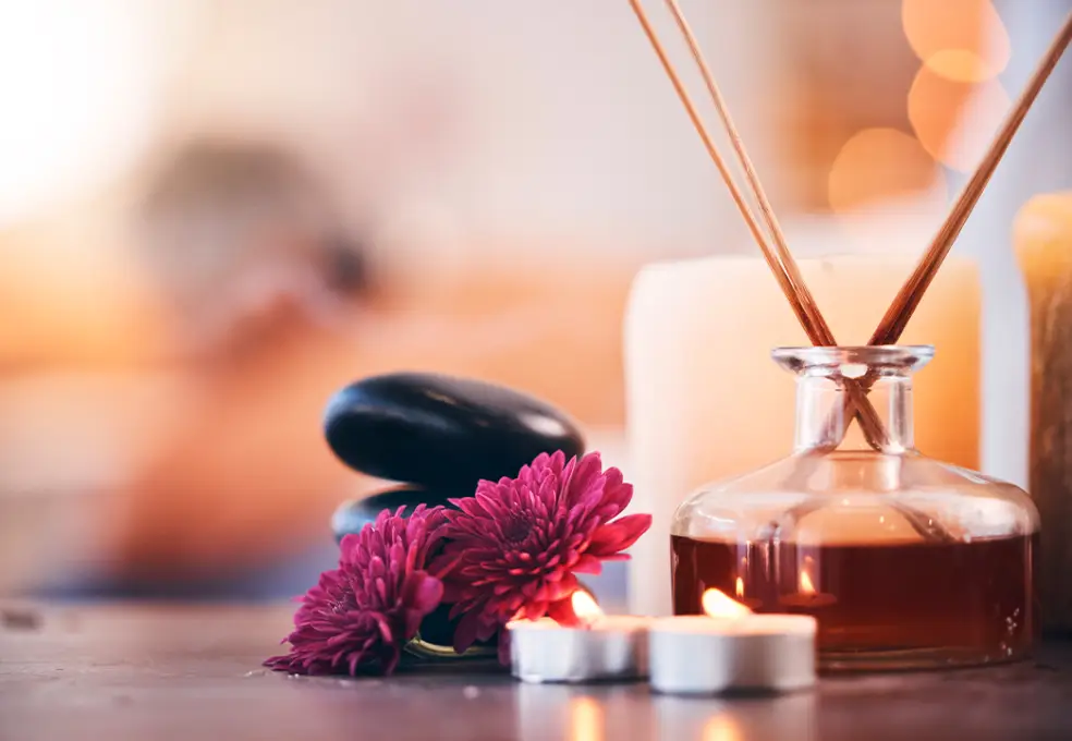 Candles and stones used for aromatherapy